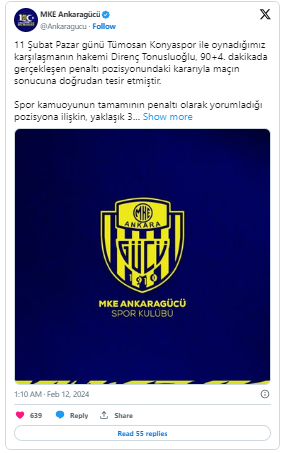 MKE Ankaragücü’nden Açıklama: