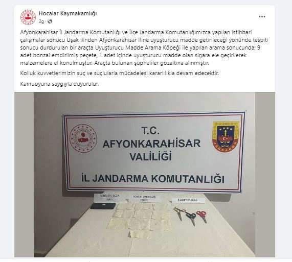 Hocalar Jandarması Zehir Tacirlerini Kıskıvrak Yakaladı