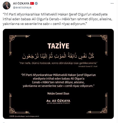 AK Partili Özkaya'dan İYİ Partili Olgun'a Taziye