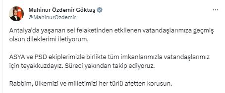 Afyonlu Bakan Göktaş Antalya'daki Sel Felaketi Sonrası Paylaşım Yaptı
