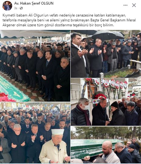 İYİ Parti Genel Başkan Olgun, Babasının Cenaze Törenine Katılanlara Teşekkür Etti