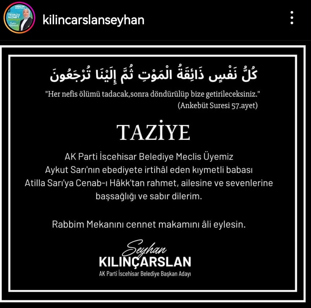AK Partili Kılıçarslan Taziye Mesajı Yayınladı