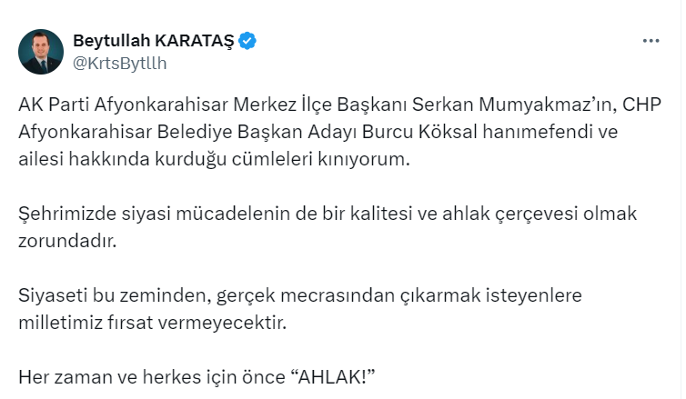 “Her zaman ve herkes için önce “AHLAK!”