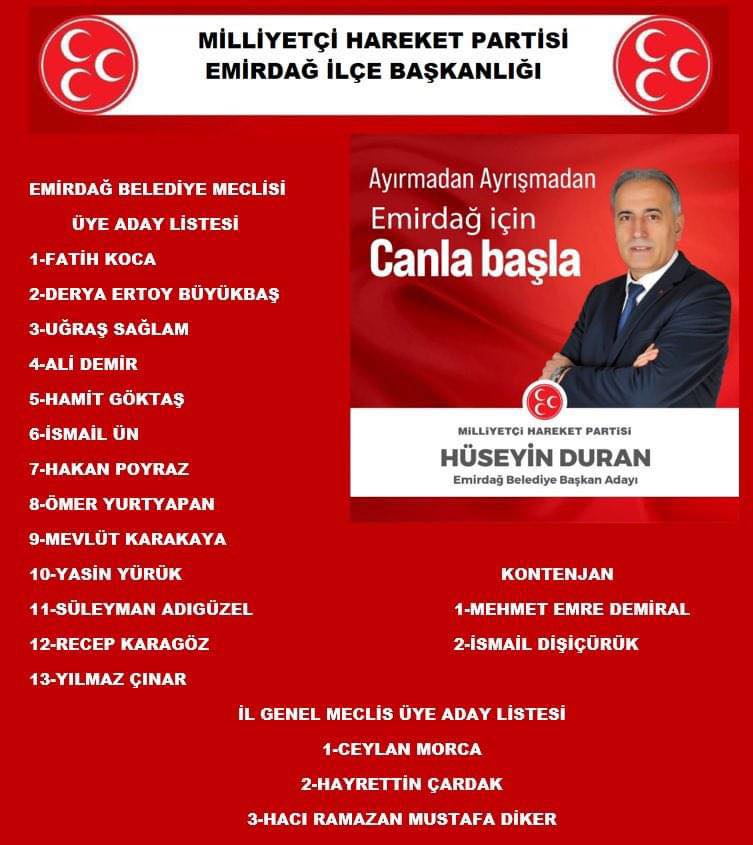 MHP EMİRDAĞ  LİSTELERİ BELLİ OLDU