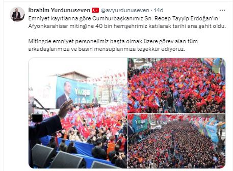 Mitinge 40 Bin Afyonlu Katıldı Rakamı AK Partili Yurdunuseven Paylaştı