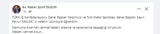 İYİ Partili Olgun'dan Kavlak'a Taziye