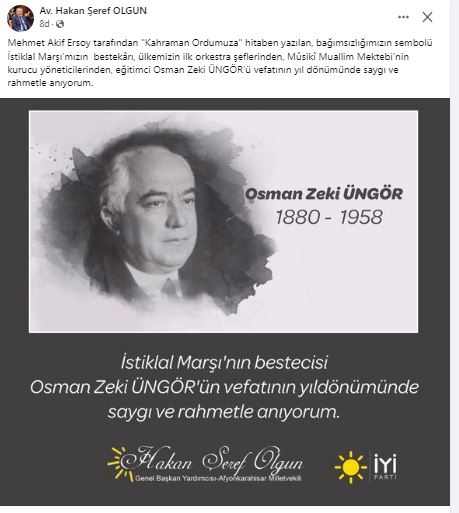 İYİ Partili Olgun Üngör'ü Unutmadı