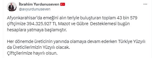 AK Partili Yurdunuseven ''Çiftçilerimize Hayırlı Olsun''