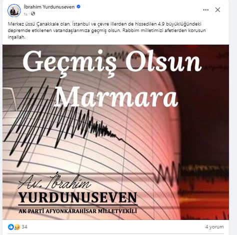 YURDUNUSEVEN GEÇMİŞ OLSUN DİLEKLERİNİ İLETTİ