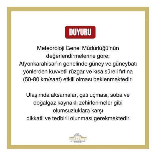 Valilik Olumsuz Hava Koşullarına Yönelik Uyarıda Bulundu