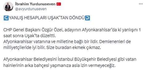 AK Partili Yurdunuseven ''Yanlış Hesapları Uşak'tan Döndü''