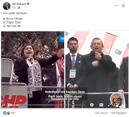 ÖZKAYA’DAN CHP MİTİNGİ SONRASI SORULU GÖNDERME