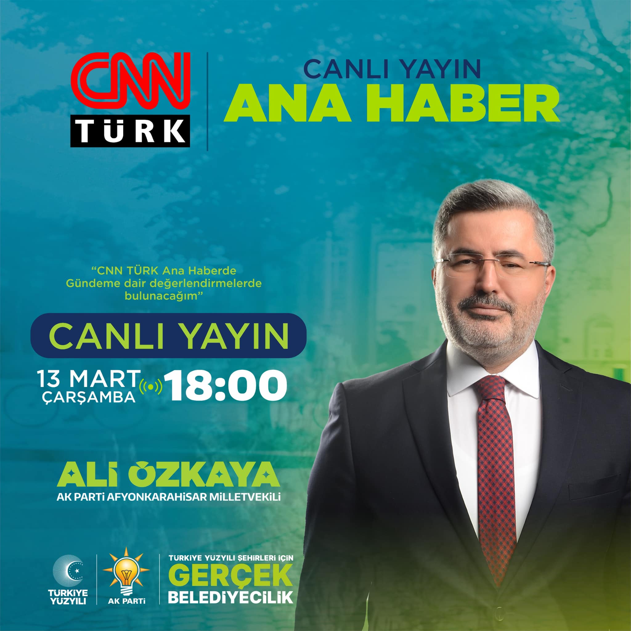 Özkaya, CNN Türk Ana Haber'e  konuk oluyor