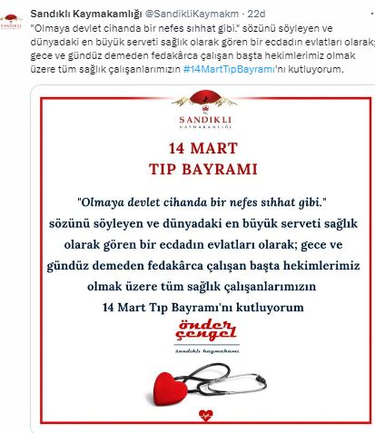 SANDIKLI KAYMAKAMLIĞINDAN 14 MART MESAJI