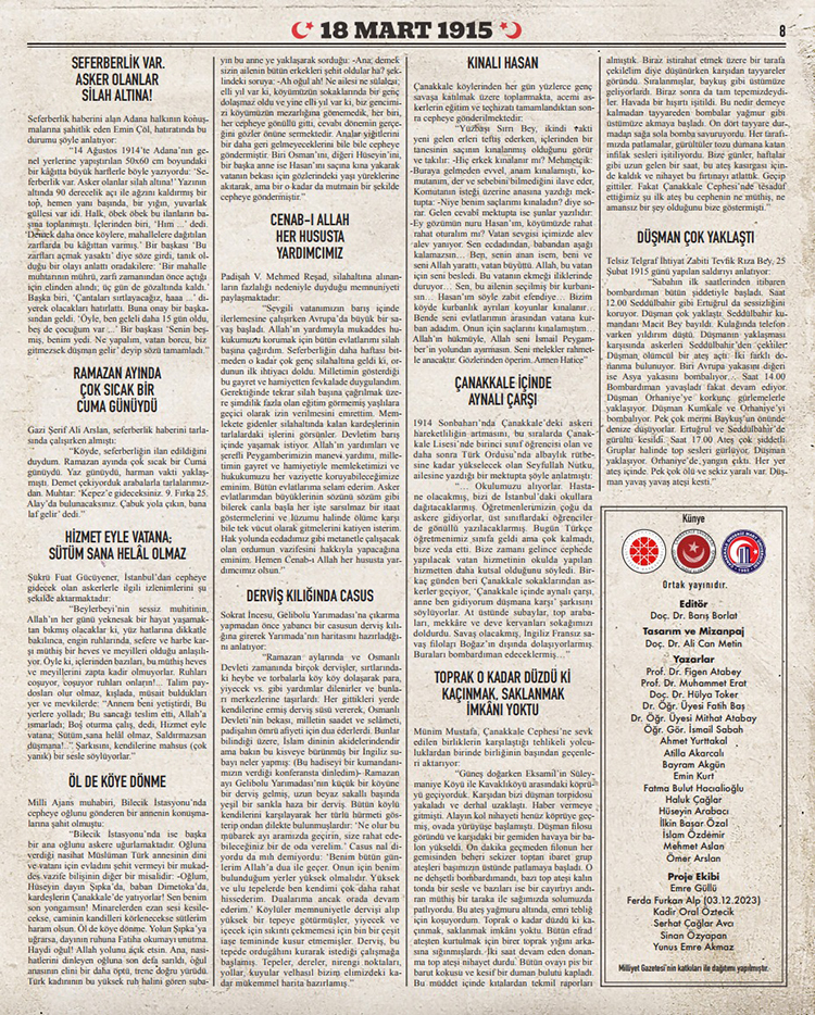 "Gelibolu Gazetesi" Çanakkale'de 18 Mart'a Özel Yayımlandı