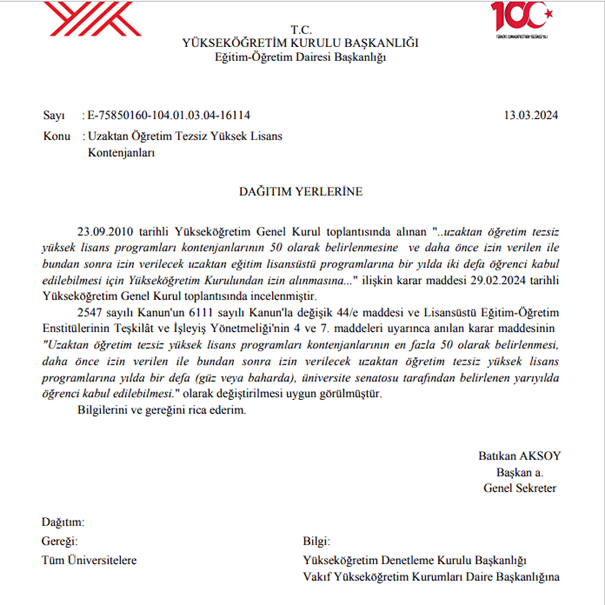 YÖK'ten uzaktan tezsiz YL programları hakkında önemli karar!