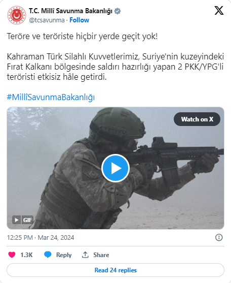 Teröristlere Geçit Yok!  PKK/YPG'li 2 Terörist Etkisiz Hale Getirildi