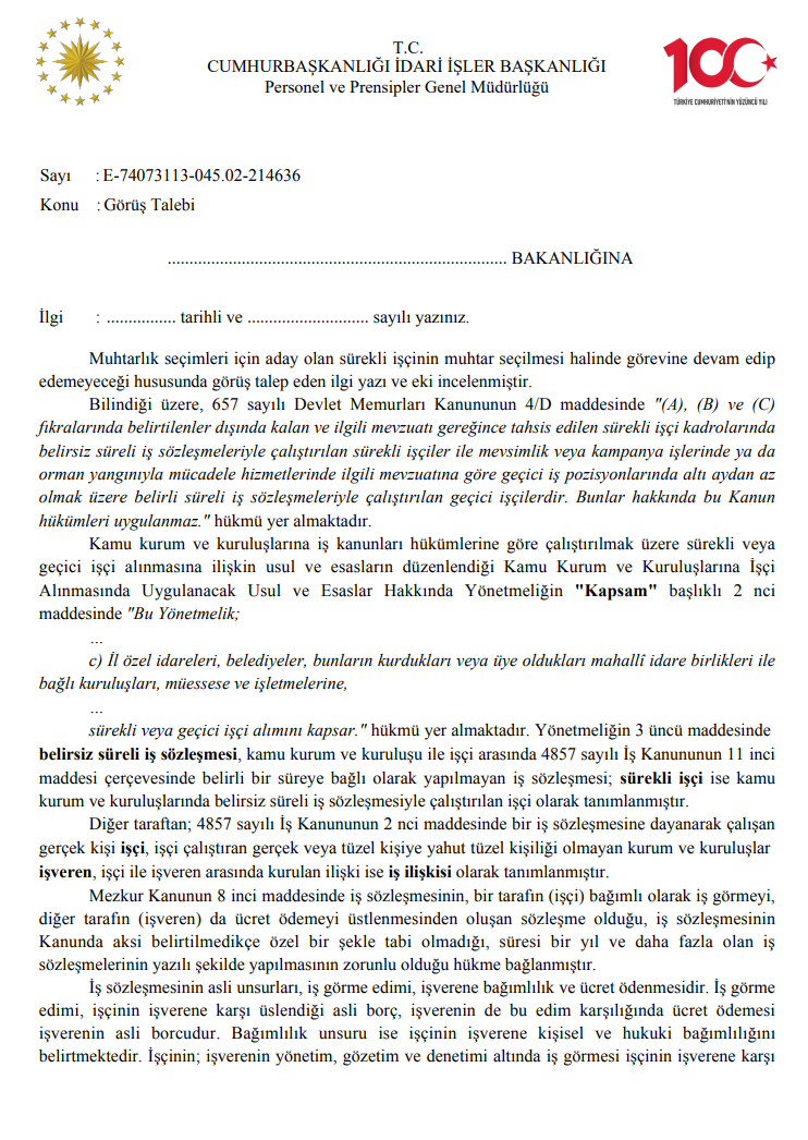 Kamuda çalışan işçi muhtar seçilirse istifa etmeli mi?