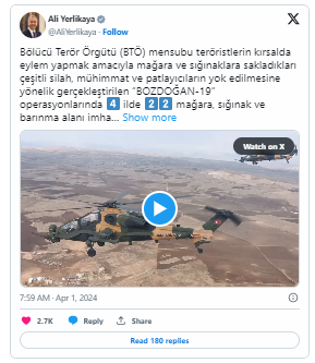 'Bozdoğan-19' Operasyonlarında 22 Mağara İmha Edildi