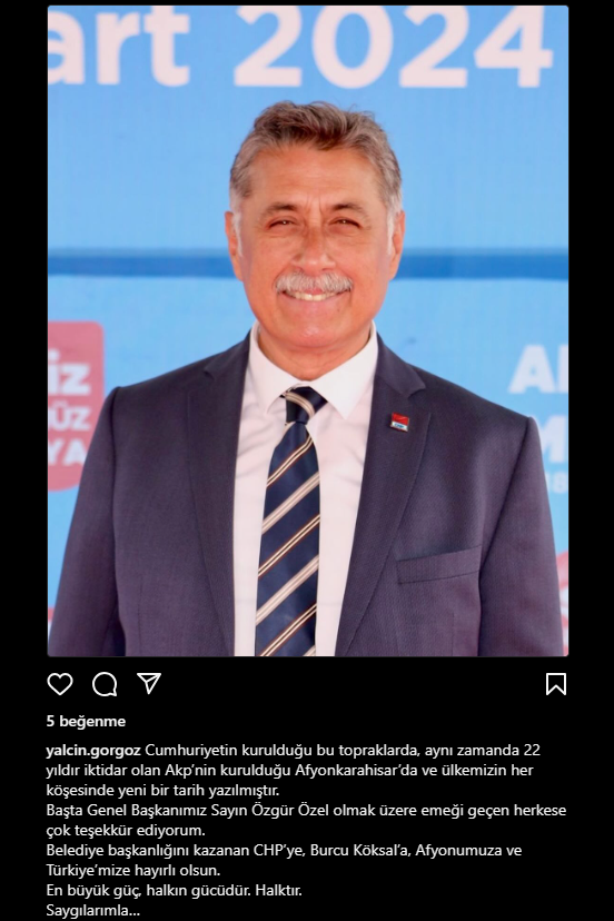 CHP PM Üyesi Yalçın Görgöz: “Afyonumuza ve Türkiye’mize Hayırlı Olsun”