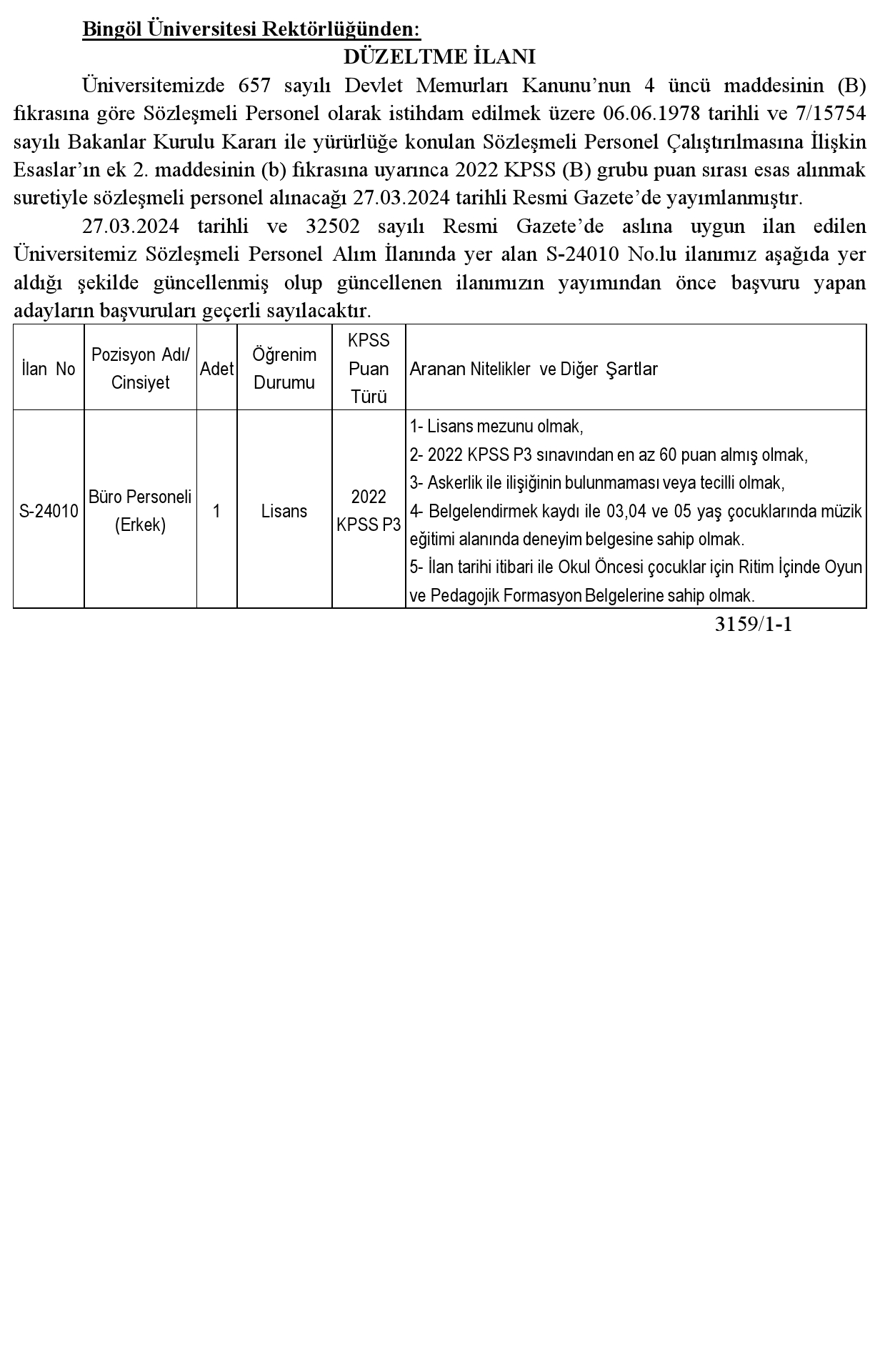 30 Sözleşmeli Personel Alınacak