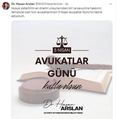 AK Partili Arslan Avukatların Gününü Kutladı