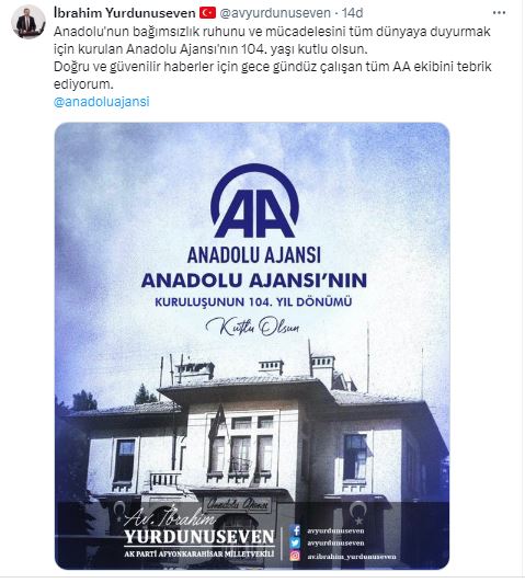 AK Partili Yurdunuseven  ''AA Ekibini Tebrik Etti''