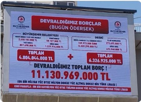 YENİ BAŞKAN BORCU BİLBOARDLARA ASARAK DUYURDU