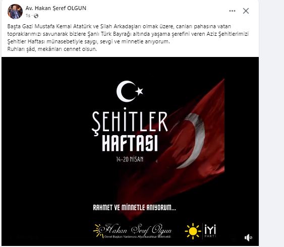 OLGUN ŞEHİTLER HAFTASI NEDENİYLE MESAJ PAYLAŞTI