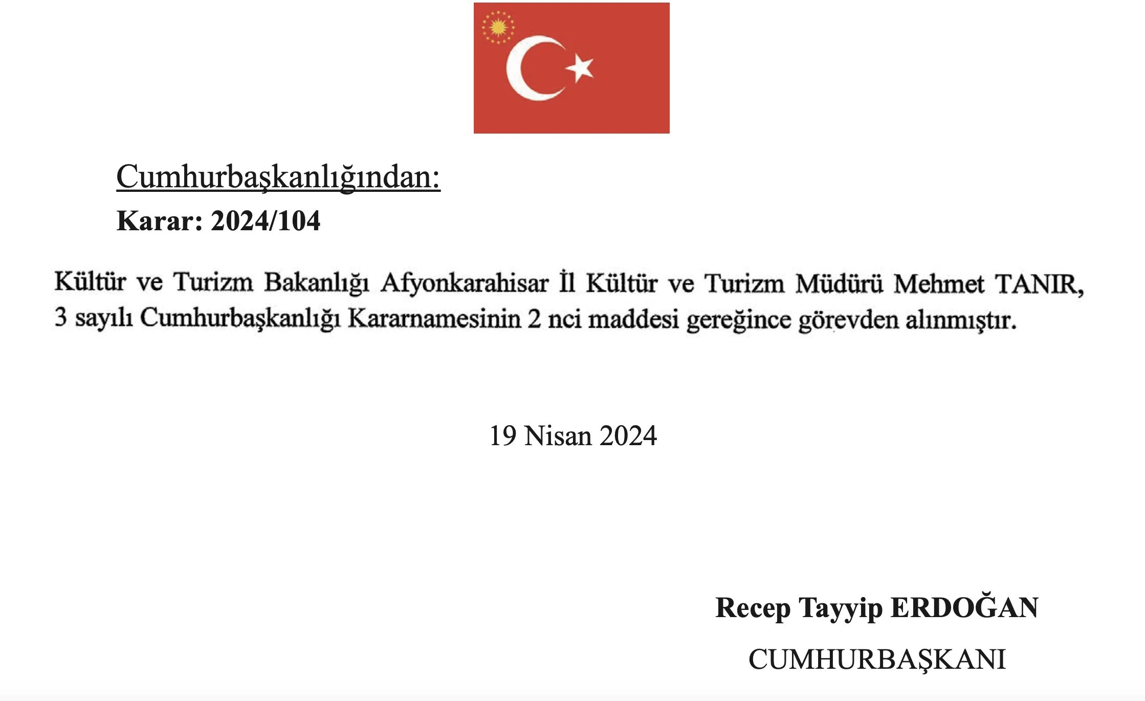 Resmi Gazetede Yayınladı Müdür Tanır Görevden Alındı