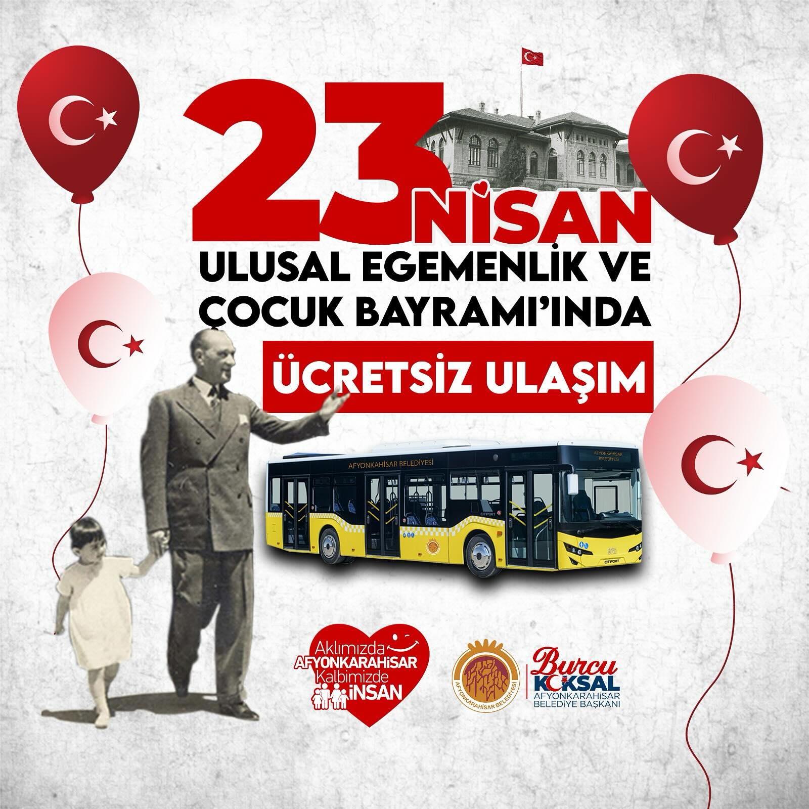 Afyon'da 23 Nisan'da toplu taşıma ücretsiz!