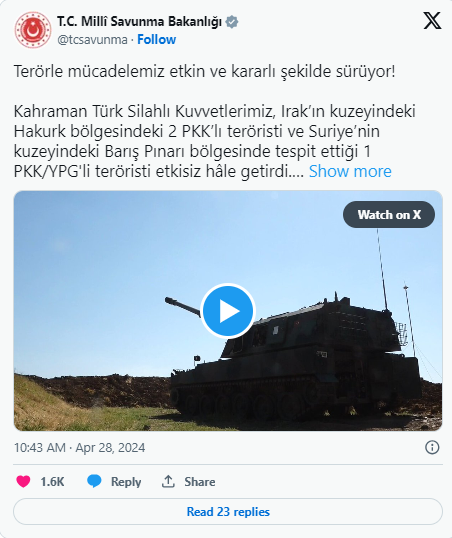 MSB Açıkladı!  Irak ve Suriye'nin Kuzeyinde 3 Terörist Etkisiz Hale Getirildi