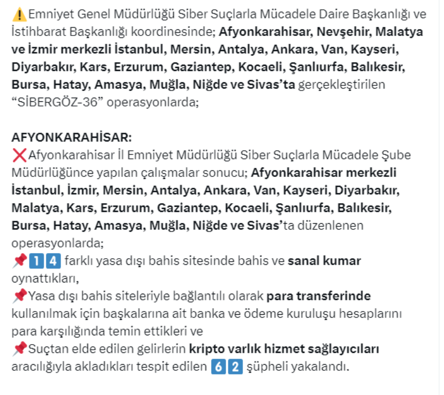 EMNİYET'TEN YASA DIŞI BAHİS AĞINA DARBE
