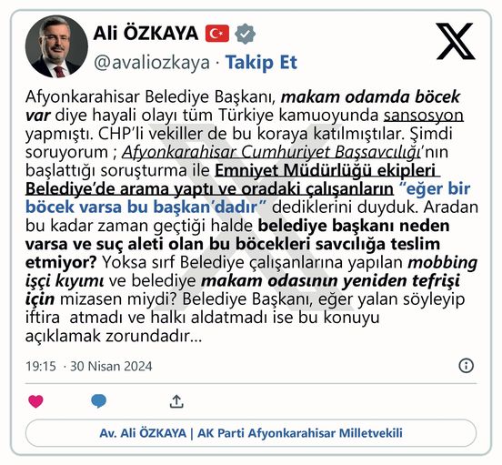 Milletvekili Özkaya’dan  Böcek Var İddialarına Yanıt