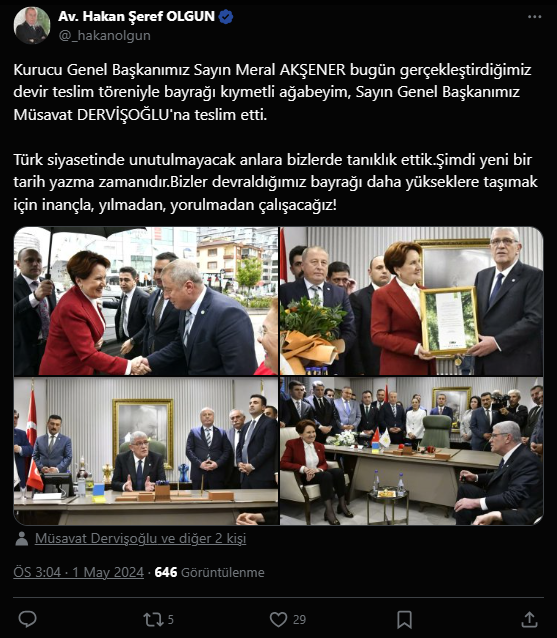 Milletvekili Olgun Paylaştı: İyi Parti'de Tarihi Devir Teslim Töreni Gerçekleşti