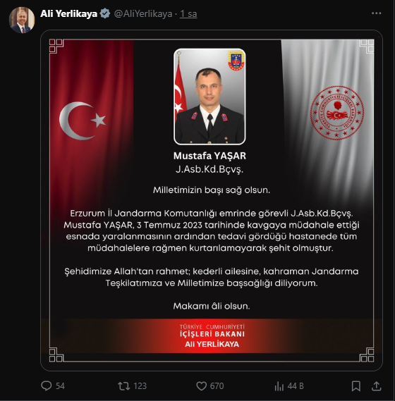 Jandarma Personeli Hastanede Şehit Oldu