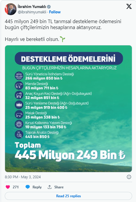 Çiftçilere 'Tarımsal Destek Ödemesi'