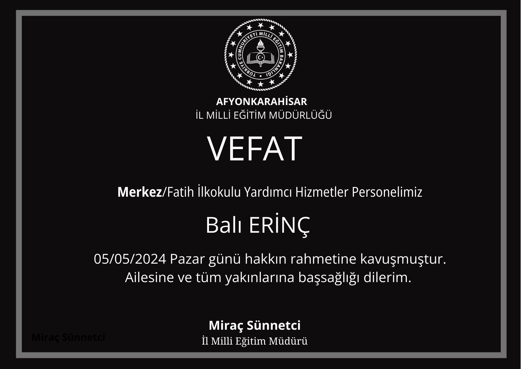 Afyon'da Eğitim Camiası Yasta