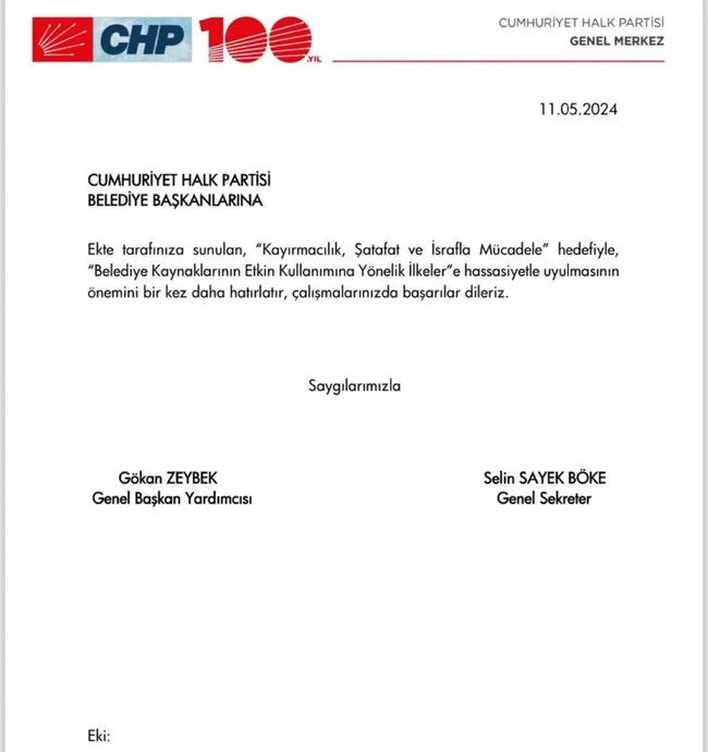 CHP GENEL MERKEZİ HAREKETE GEÇTİ, BELEDİYELERE 'TORPİL' GENELGESİ GÖNDERDİ