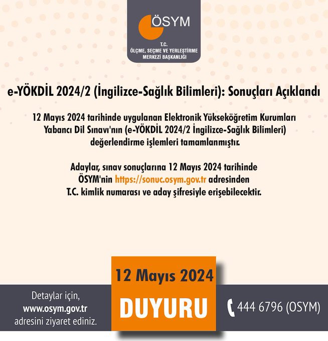 ÖSYM DUYURDU! E-YÖKDİL 2024/2 SONUÇLARI AÇIKLANDI