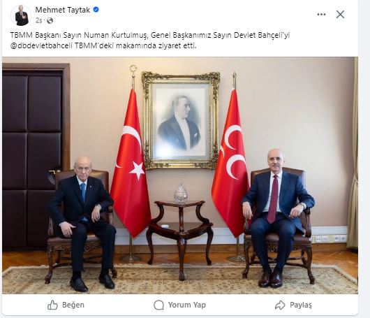 TAYTAK SOSYAL MEDYA HESABINDAN DUYURDU TBMM BAŞKANINDAN MHP LİDERİNE ZİYARET