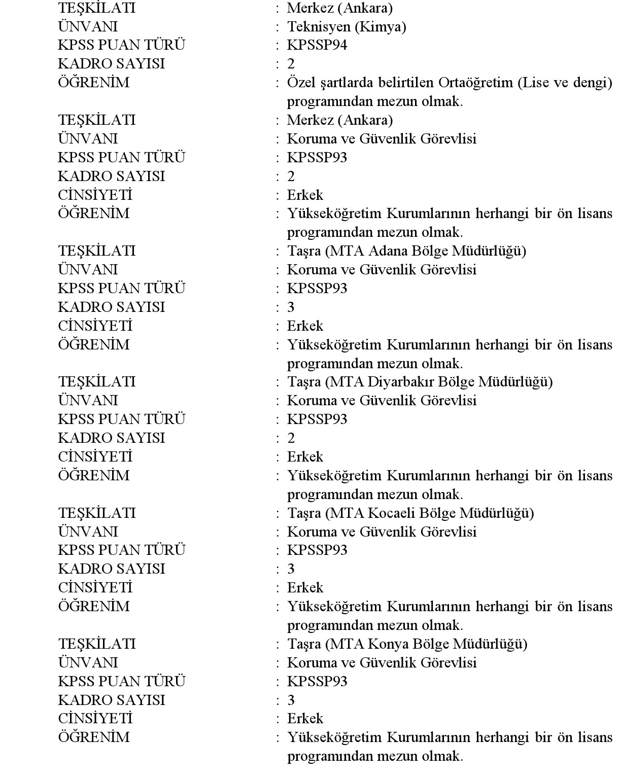 MTA Genel Müdürlüğü 22 Sözleşmeli Personel Alacak