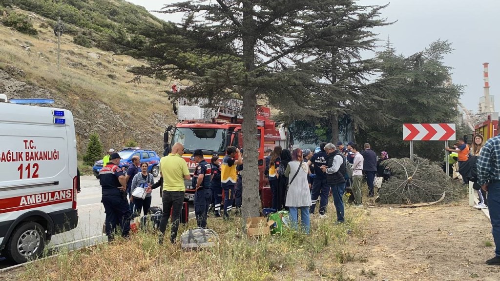 YOLCU OTOBÜSÜ AĞACA ÇARPTI