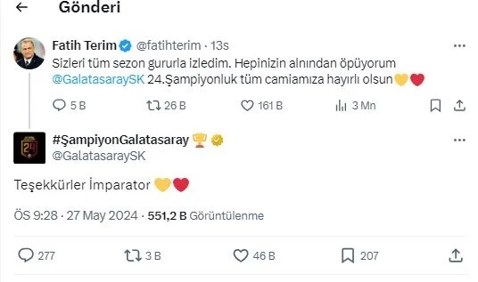 Fatih Terim Galatasaray Paylaşımı Yaptı