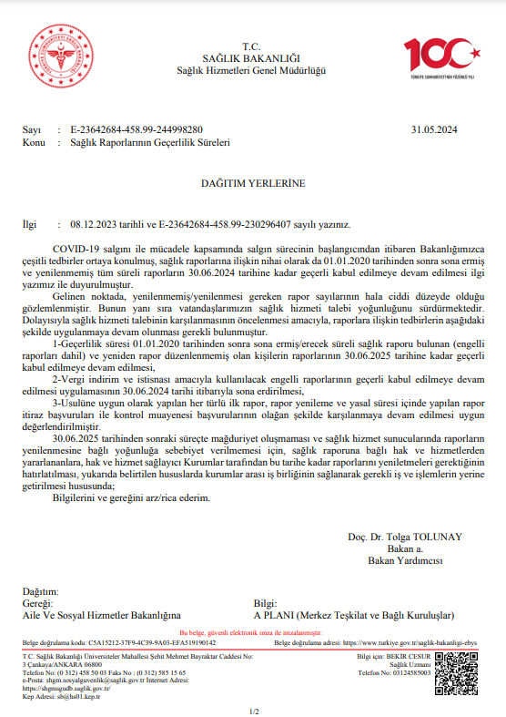 Süreli Sağlık Raporlarının Geçerlilik Süresi Uzatıldı