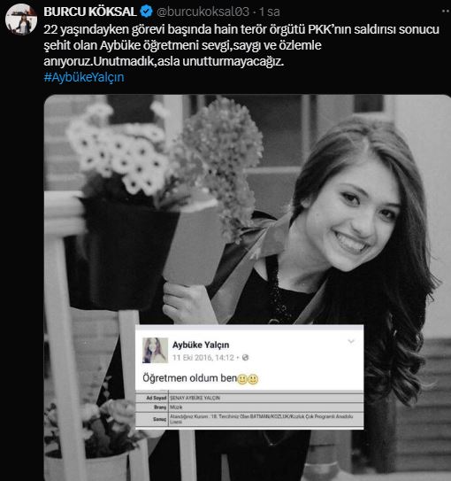 Başkan Burcu Köksal, Şehit Öğretmen Şenay Aybüke Yalçın'ı Andı