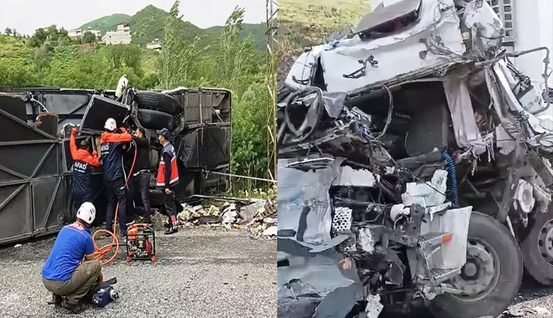 Yolcu Otobüsü ile Kamyon Çarpıştı: Kazada 2 kişi hayatını kaybetti 30 kişi ise yaralandı