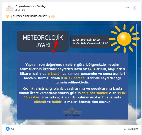 Afyonkarahisar Valiliğinden Uyarı!  Bu Saatlerde Dışarıya Çıkmayın