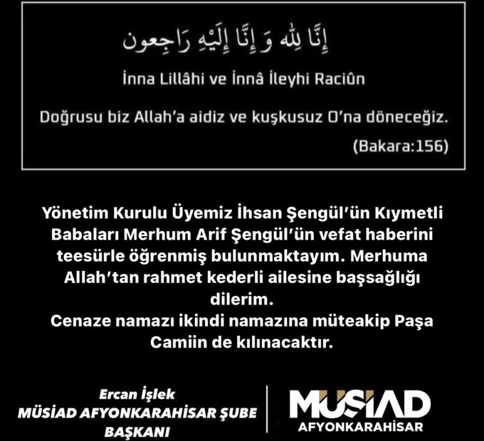 MÜSİAD Afyon'un Acı Günü Başkan İşlek Taziye Yayınladı