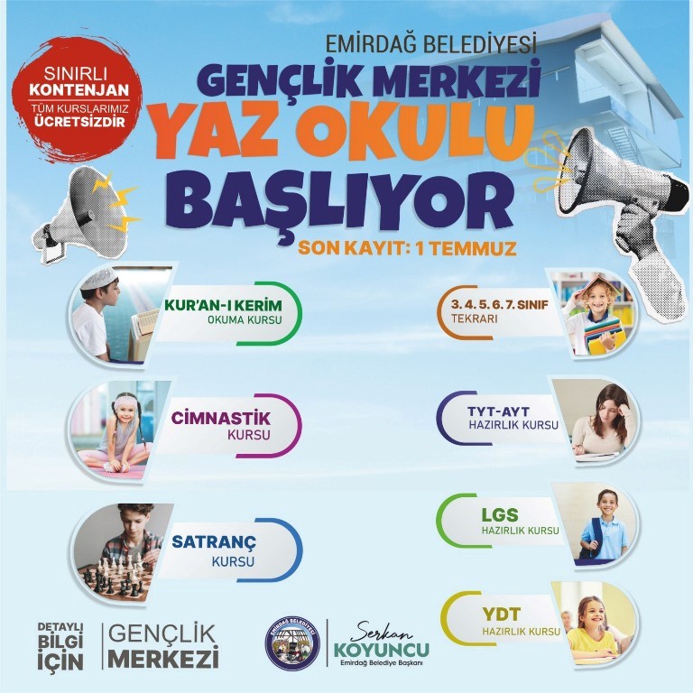 GENÇLİK MERKEZİ'NDE KURSLAR ÜCRETSİZ!
